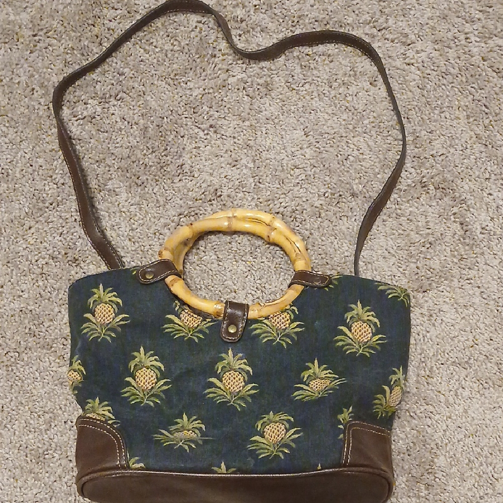Relic Blue and Yellow Pineapple Tote with Bamboo Handles